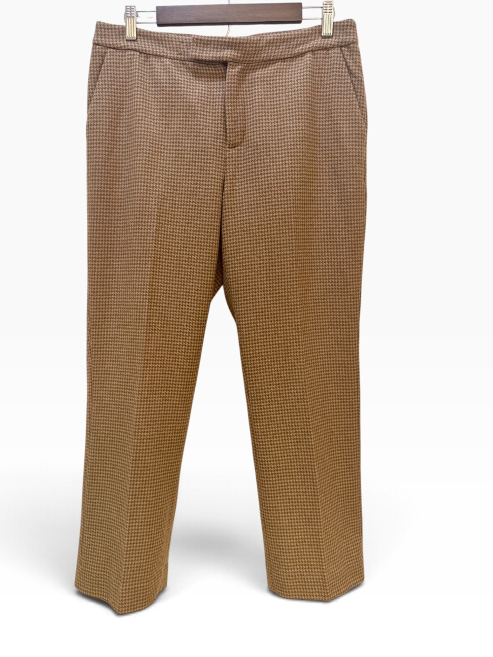 Ralph Lauren Brown Houndstooth Wool Blend Flat Front Pants